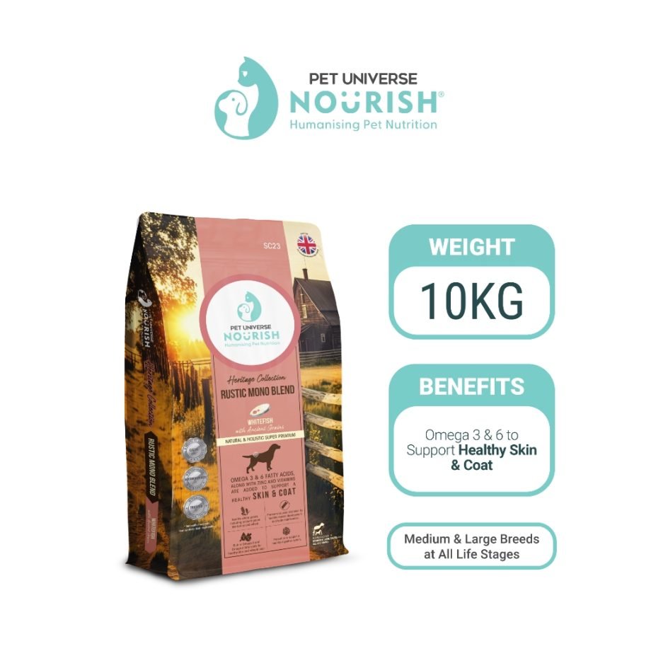 NOURISH Heritage Rustic Mono Blend Skin & Coat Dry Dog Food - Whitefish (10kg)